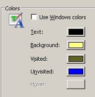 internet colours menu