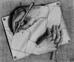 Escher print Drawing Hands 