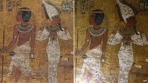 The picture on the right is the original tomb, the one on the left is the replica.