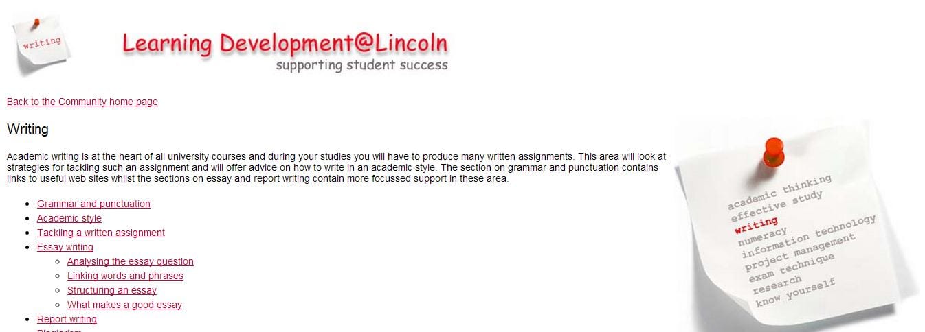 Learning Development at Lincoln Writing Page 